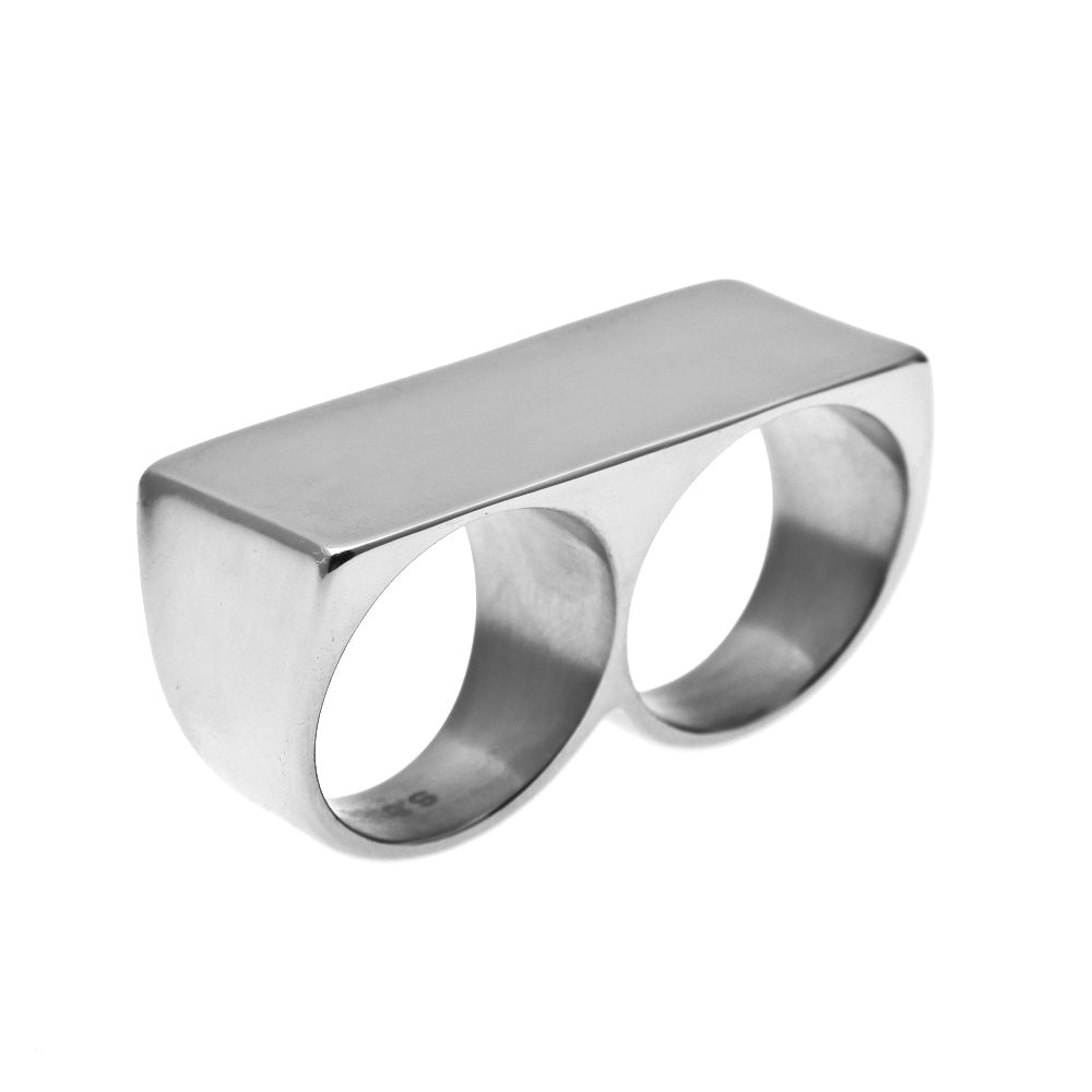 European and American Personalized Two-Finger Stainless Steel Ring Men's Hip-Hop Retro Punk Vacuum Electroplated Gold Ring Wholesale