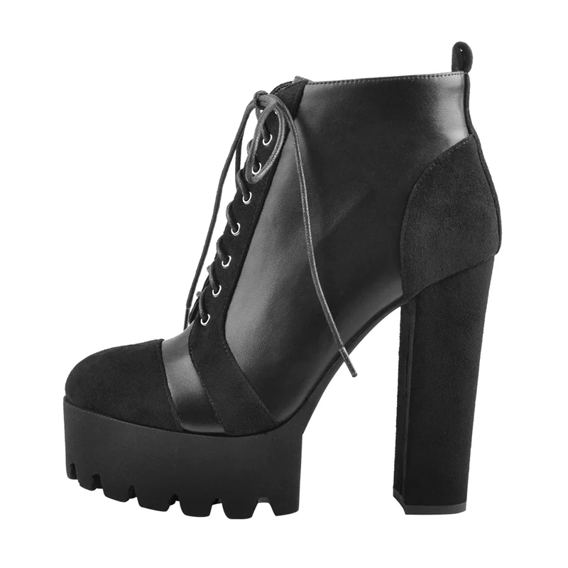 Onlymaker Women Platform Lace Up Ankle Boots Yellow Strappy Round Toe Chunky High Heel  Gift Booties