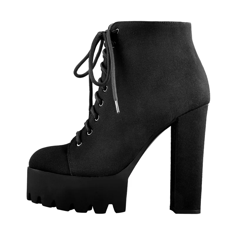 Onlymaker Women Platform Lace Up Ankle Boots Yellow Strappy Round Toe Chunky High Heel  Gift Booties