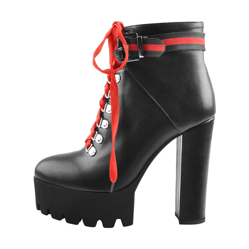 Onlymaker Women Platform Lace Up Ankle Boots Yellow Strappy Round Toe Chunky High Heel  Gift Booties