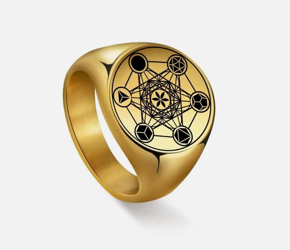 Cross Border Stainless Steel Ring Archangel Metatron Ring Cube Seal Stainless Steel Hexagonal Star Jewelry
