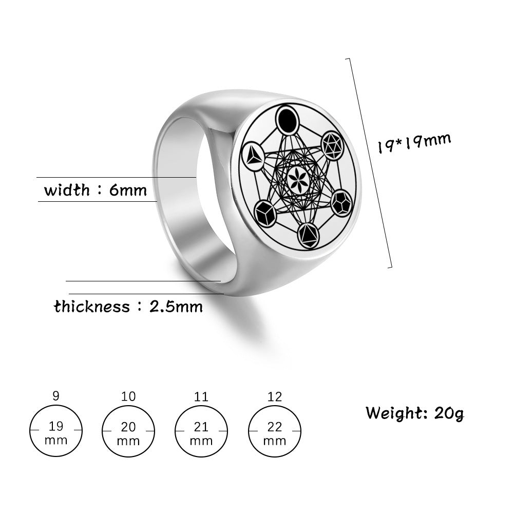 Cross Border Stainless Steel Ring Archangel Metatron Ring Cube Seal Stainless Steel Hexagonal Star Jewelry