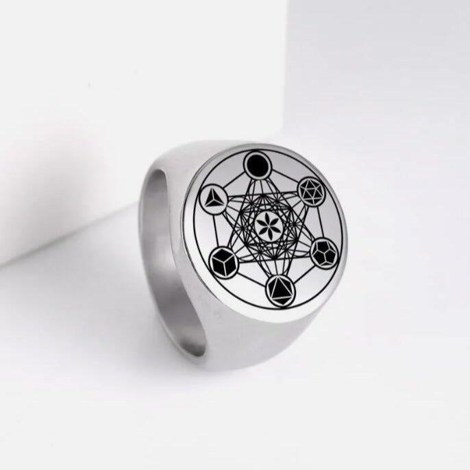 Cross Border Stainless Steel Ring Archangel Metatron Ring Cube Seal Stainless Steel Hexagonal Star Jewelry