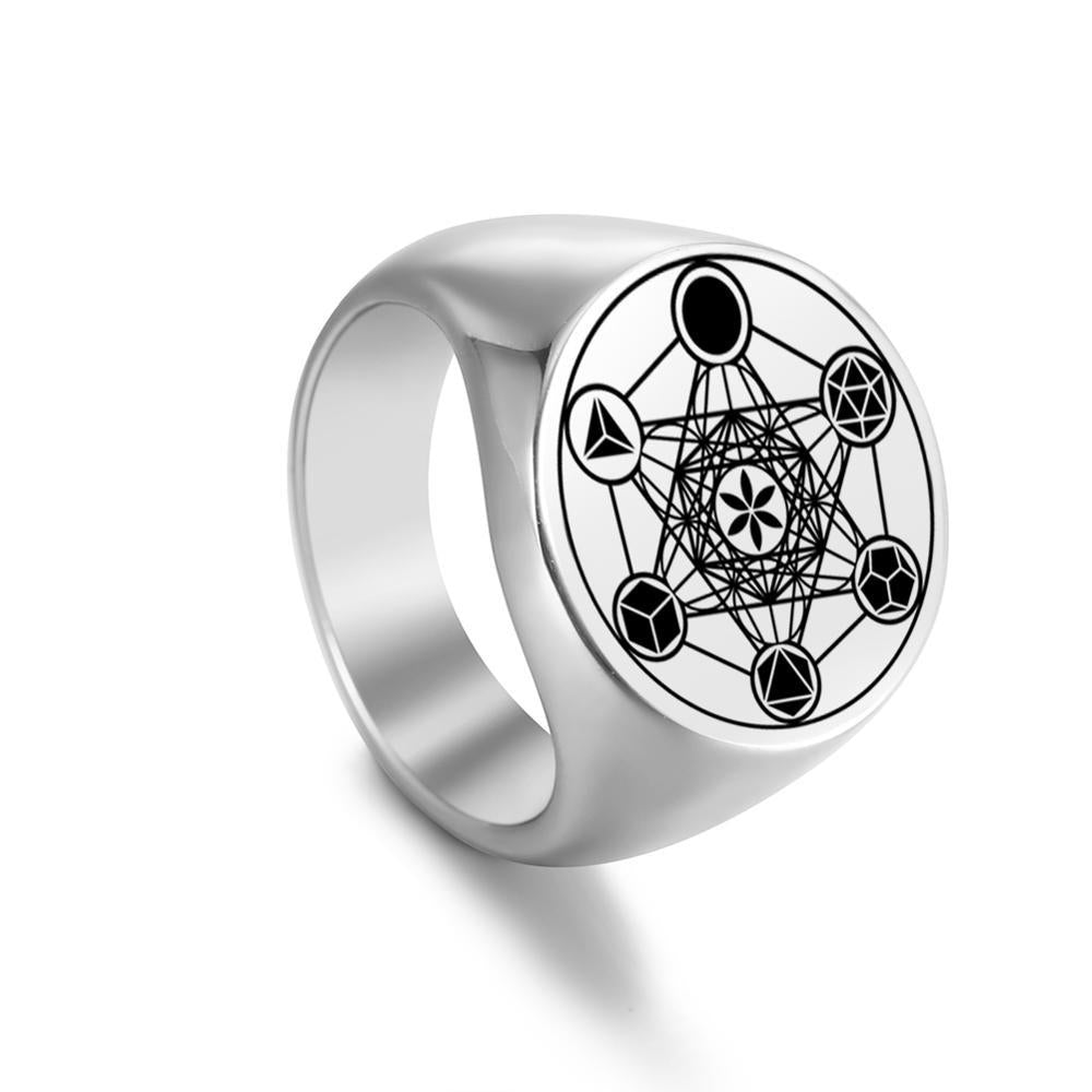 Cross Border Stainless Steel Ring Archangel Metatron Ring Cube Seal Stainless Steel Hexagonal Star Jewelry