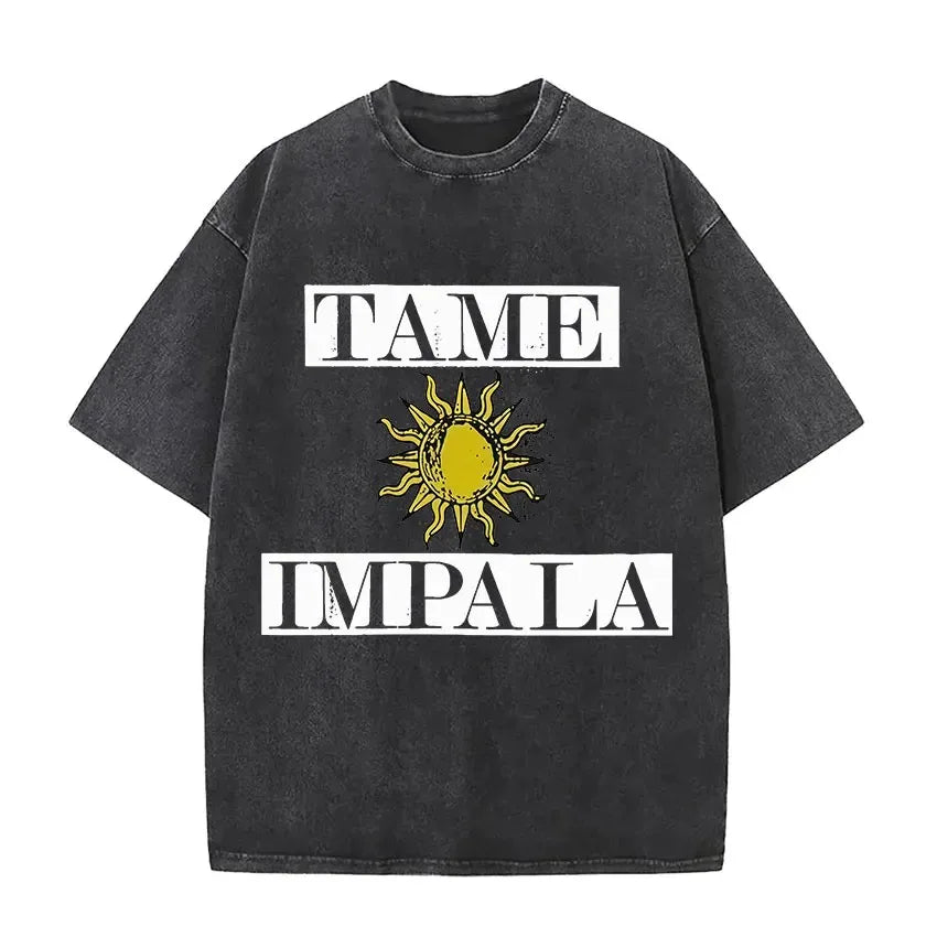 Mens Vintage Oversized Washed Short Sleeve T-shirt Tame Impala Rock Band Deadbeat Tour 2025 Album Hip Hop Fans Gift T-shirts