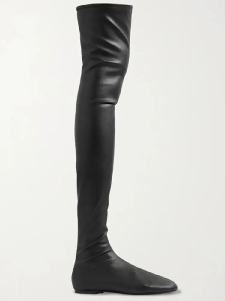 2025Autumn and Winter Fashion Women's Flat Knee Over Women's Boots Round Head Elastic Boots Women's 34-46 Large Thigh Boots