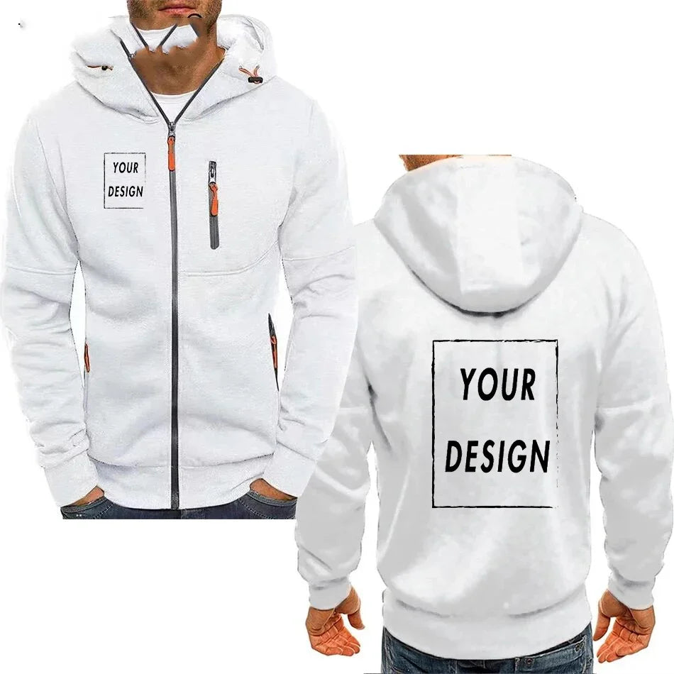 Men's Hooded Jacket with Pocket Zipper, Customized Image Text with Personalized Logo, Casual Sports Streetwear, Men's Wool Sweat