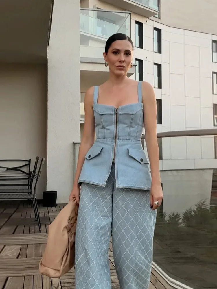 Retro Women Short Set Denim Cropped Metal Buttons Jacket Low Rise Denim Shorts High Street Casual Spring Two Piece Set For Lady