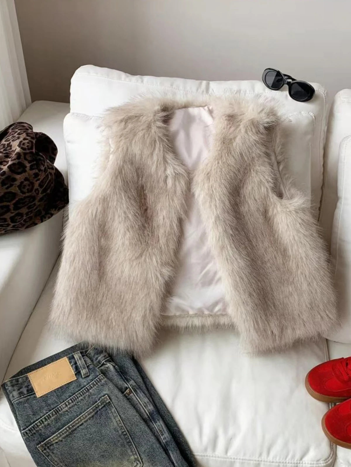 Faux fur women's autumn/winter fashion open puffy vest jacket