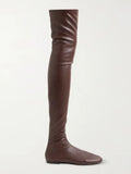 2025Autumn and Winter Fashion Women's Flat Knee Over Women's Boots Round Head Elastic Boots Women's 34-46 Large Thigh Boots