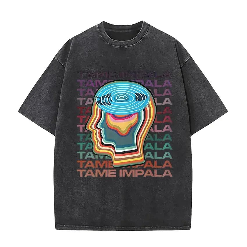 Mens Vintage Oversized Washed Short Sleeve T-shirt Tame Impala Rock Band Deadbeat Tour 2025 Album Hip Hop Fans Gift T-shirts