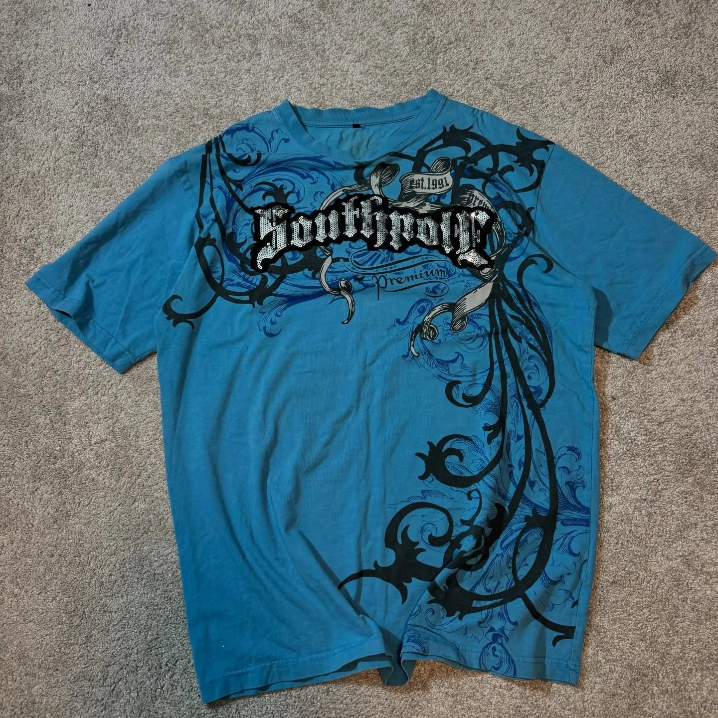 Street Style Southpole Mens Gothic Dark Theme Vintage Grunge Fashion Short Sleeves Oversized Print Comfort Baggy Fit Men Women