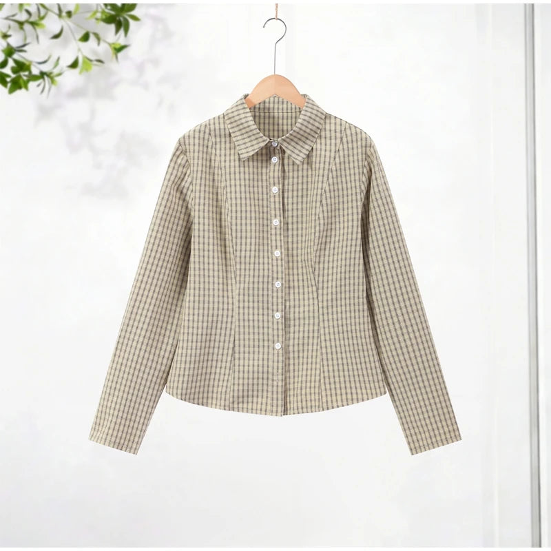 Loose Plaid Women's Shorts Set Casual Lapel Single Breasted Shirt Bubble Short Pants Outfit Female 2026 Spring Woman Streetwear