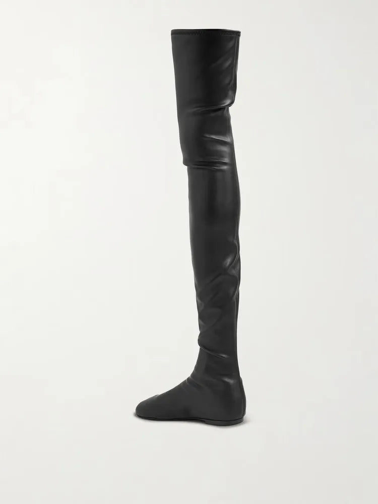 2025Autumn and Winter Fashion Women's Flat Knee Over Women's Boots Round Head Elastic Boots Women's 34-46 Large Thigh Boots