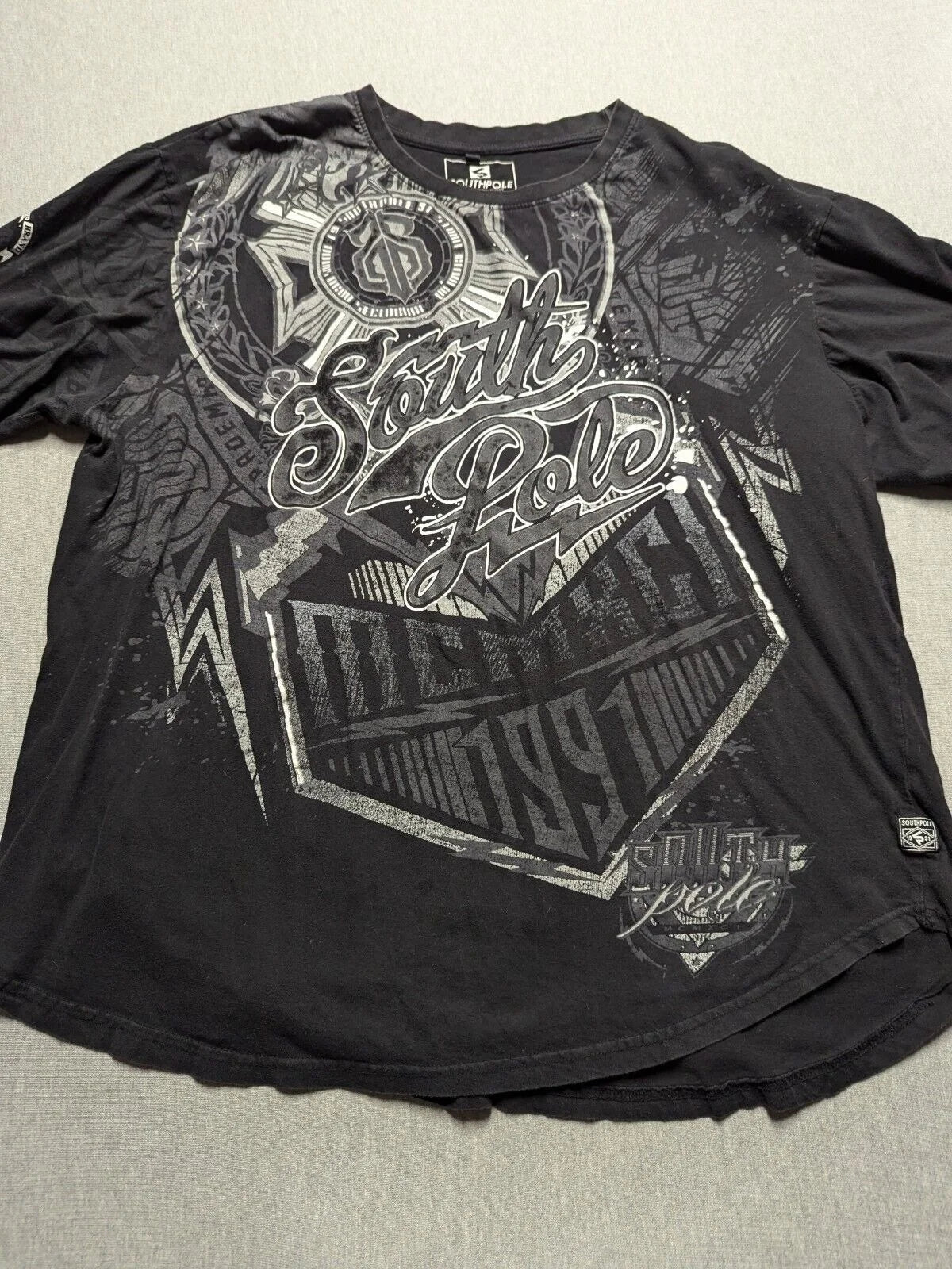 Street Style Southpole Mens Gothic Dark Theme Vintage Grunge Fashion Short Sleeves Oversized Print Comfort Baggy Fit Men Women