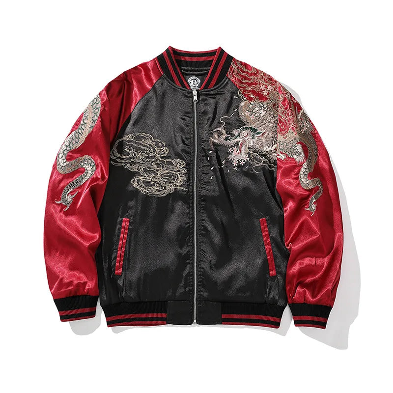 Vintage Streetwear Japanese Sukajan Souvenir Jacket 2026 Spring Chinese Dragon Embroidered Jacket Loose Coat Varsity Jacket