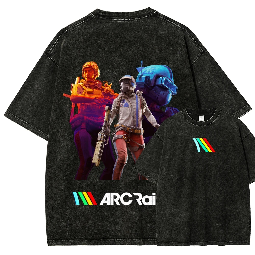 Hot Game ARC Raiders Washed Oversized T-shirt Men Women Retro Street Y2k Heavy Cotton High Quality Short Sleeve Casual Clothing