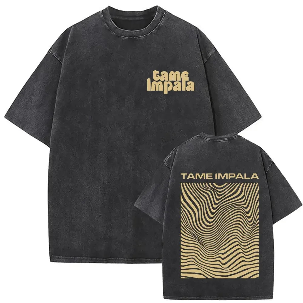 Mens Vintage Oversized Washed Short Sleeve T-shirt Tame Impala Rock Band Deadbeat Tour 2025 Album Hip Hop Fans Gift T-shirts