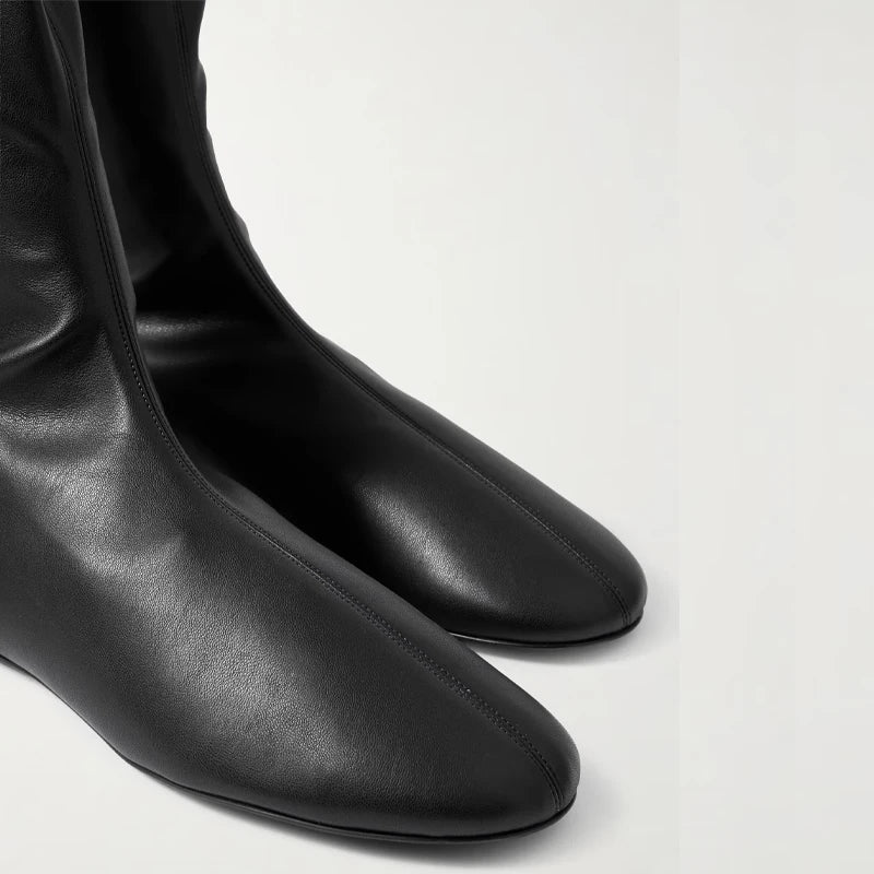 2025Autumn and Winter Fashion Women's Flat Knee Over Women's Boots Round Head Elastic Boots Women's 34-46 Large Thigh Boots