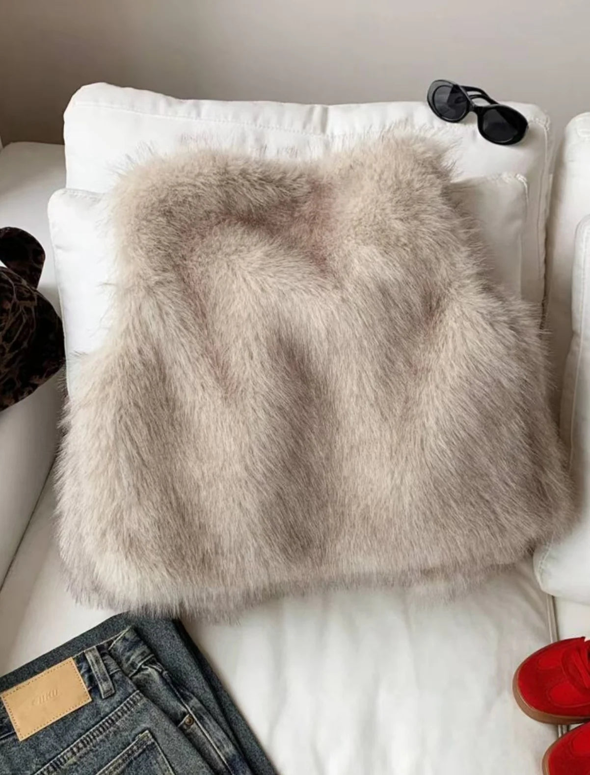 Faux fur women's autumn/winter fashion open puffy vest jacket