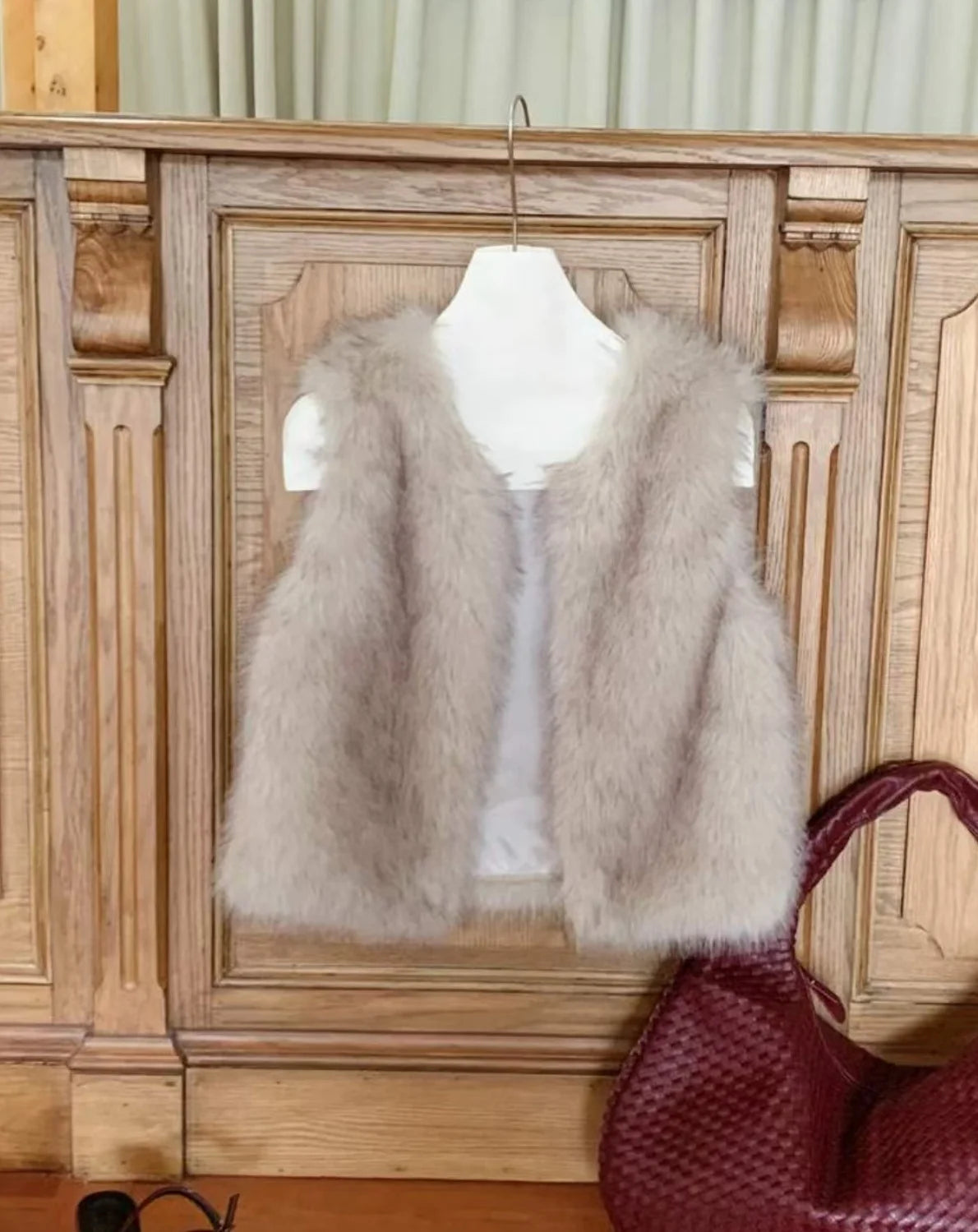 Faux fur women's autumn/winter fashion open puffy vest jacket
